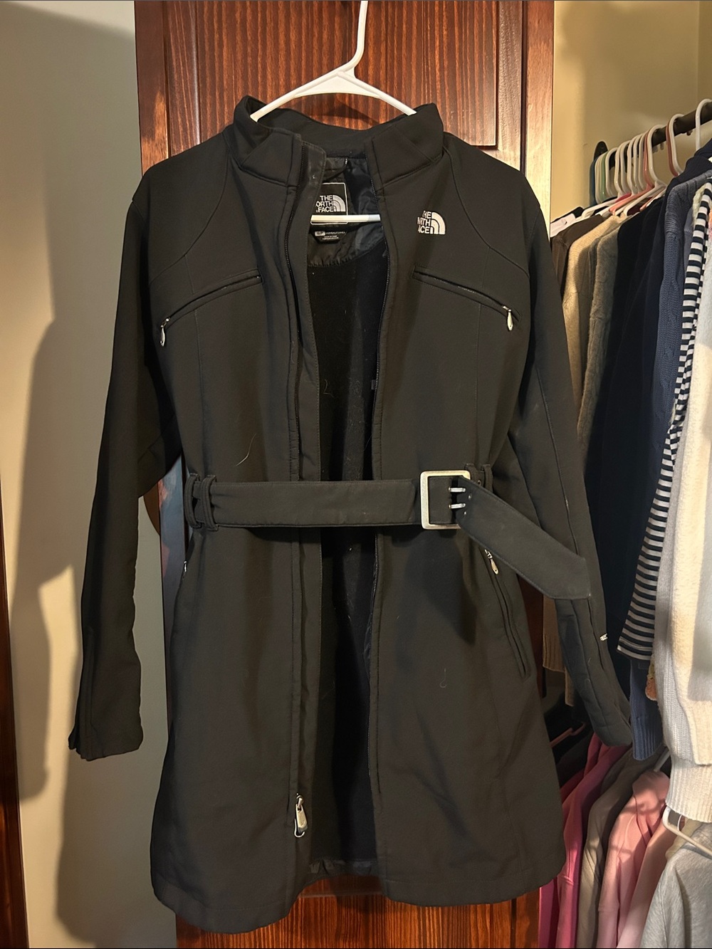 Vintage North Face Women's Black Belted Softshell Trench Coat